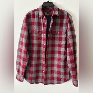 Banana Republic Men’s Red and Gray Plaid Casual Button Down Shirt large